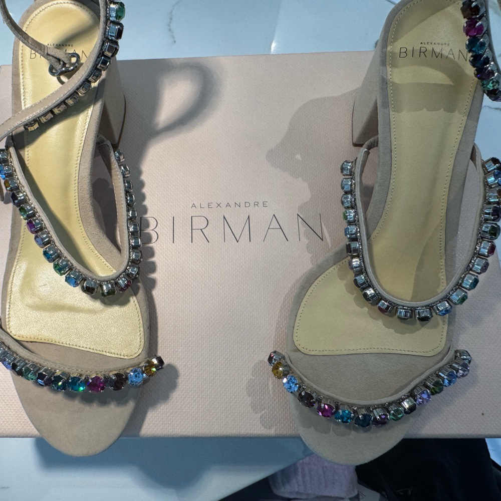 Alexandre Birman Tan Crystal Embellished Sandals Size 8  Jeweled Heels